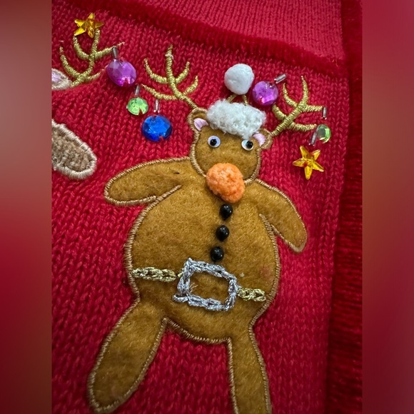Quacker Factory VTG ZipUp Reindeer Cardigan Sweater Ugly Christmas Grannycore SM - Picture 6 of 14